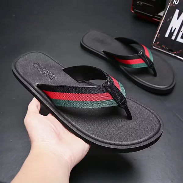 Men Flip Flops 2025 Summer Beach Flip Flops Men Fashion Stripe Breathable Casual Beach Slippers Couple Outdoor Slippers 37-46