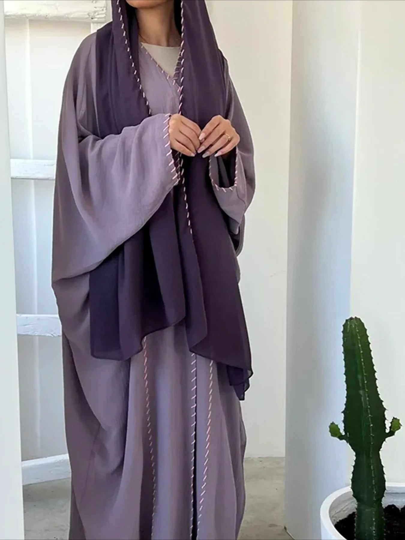 Muslim Women Abaya with Scarf 2 Piece Set Long Cardigan Eid Abayas Casual Long Robe Kaftan Party Ramadan Modest