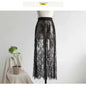 2 Length Elegant Black Skirt White Lace Transparent Long Tulle Skirt Ladies Elastic High Waist Beach Midi Skirt Drop shipping