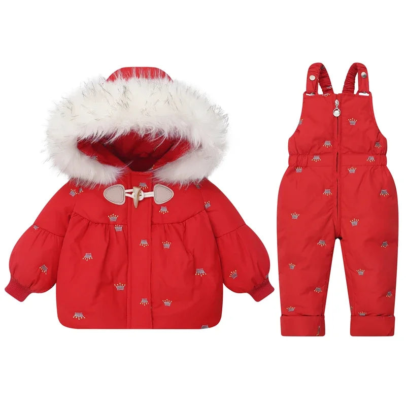 Winter Children`s Clothing Set 2Pcs Girl Down Jacket 2025 New Baby Snowsuit Clothes Overalls for kids Toddler Jumpsuit Coat 1-4Y