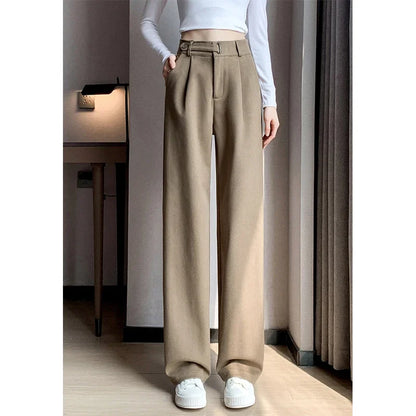 MEXZT Winter Wool Wide Leg Pants Women Streetwear High Waist Suit Straight Pants Korean Thick Black Baggy Woolen Full Trousers