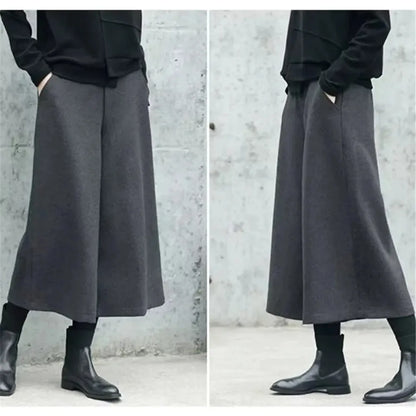 Loose Woole Wide Leg Skirts Pants Women Casual Mom Pants Winter Autumn Straight Trousers Korean Elastic High Waist Fat Leg Pants