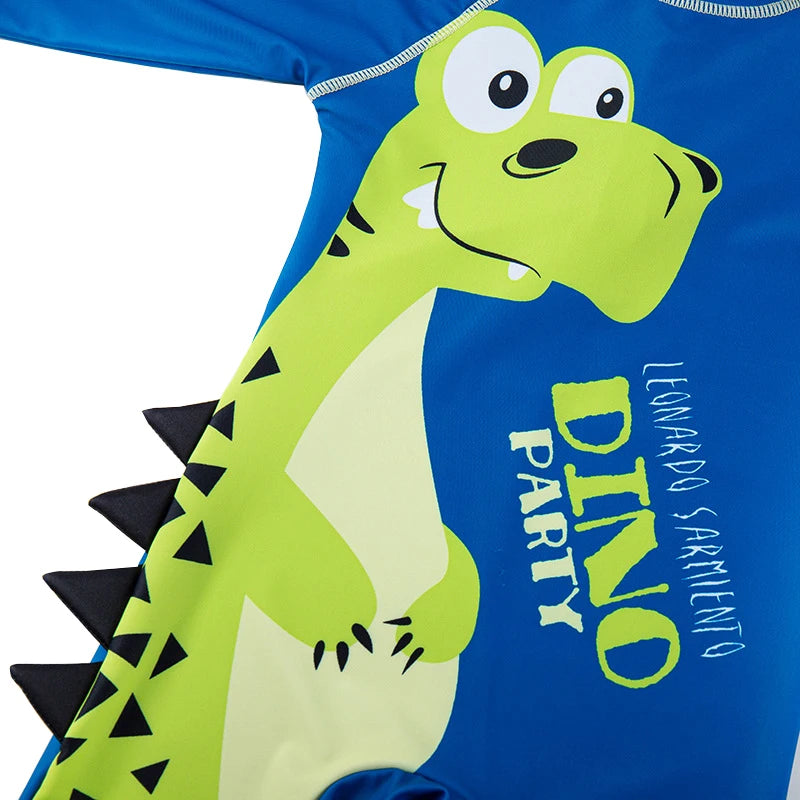 Baby Swimsuit One-Piece Bathing Suit Boy with Sun Cap UPF50 UV Protection Long Sleeve Dinosaur Children's Swimwear for Toddlers