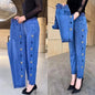 WinterEmbroidery Jeans Women's  Elastic High Waist Jeans 5XL FashionWomen Black Blue Pocket Mom Jeans Skinny Stretch Pants Women