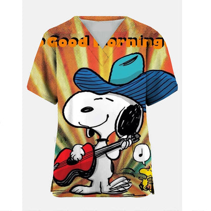 Medical Blouse Clinic Hospital Workwear Healthcare Nurse Snoopy print Uniform Carer Working Short Sleeve Tops Women T-shirt Nurs