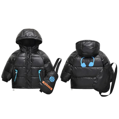 Children Winter Jacket Boy Autumn Printed Guitar Waterproof Shiny Hooded Little Outerwear Duck Down Coat Kids Girl Parka