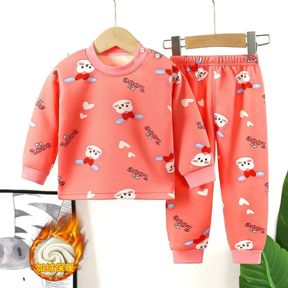 New 2025 Autumn Winter Kids Thicken Warm Pajamas Baby Boys Girls Cartoon Long Sleeve Pyjamas Toddler Sleepwear Clothing Sets