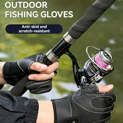 Autumn Winter Gloves Outdoor Sport Fishing Gloves Waterproof Fleecing Show Three Fingers Luya Equipment Anti-slip Wear-resistant