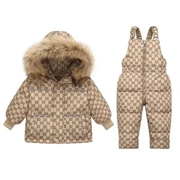 -30 Degree Down Jacket Jumpsuit Winter Overall for Children Clothes Set Baby Boy Parka Real Fur Girl Toddler Thick Warm Snowsuit