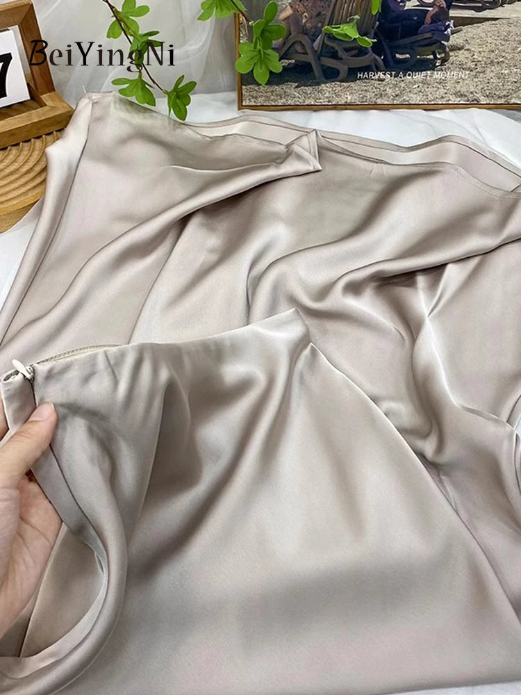 Beiyingni Elegant Satin High Waist Skirts Women Elegant Luxury Korean Long Maxi Mermaid Skirt Casual Office Ladies A-line Faldas