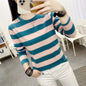 Autumn Loose Pure Cotton Long Sleeve T-shirt Women Clothing Middle-aged Mom Base Shirt Striped Top