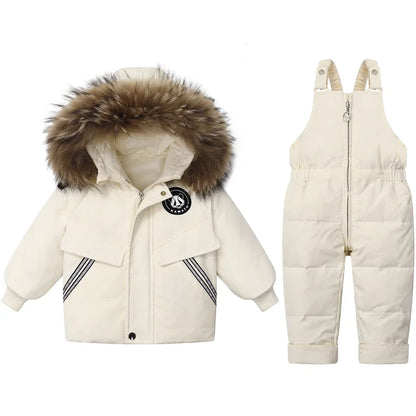 Children Down Jacket Clothing Sets -30 Degrees Winter Girl Duck Down Jacket + Overalls Kids Warm Suit Toddler Boys Coat Jumpsuit