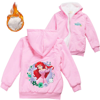 Winter Thick Boys Girls With Zipper Coats The Little Mermaid keep Warm Hoodies Jackets Children Casual Outerwear Sweatshirt