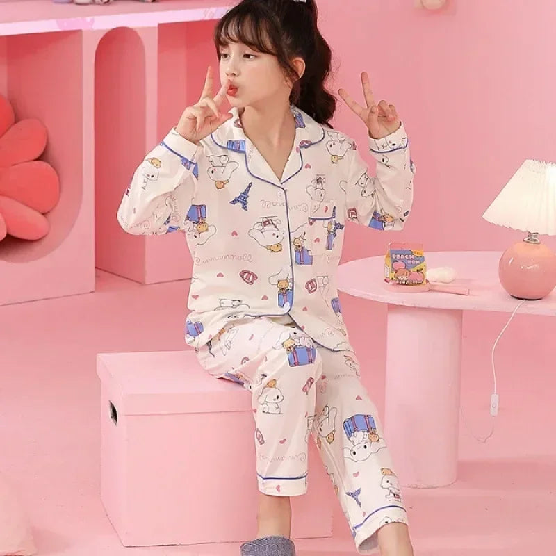 Miniso Autumn Winter Children's Pajamas Set 2025 Cute Anime Cartoon Kids Pijama Boy Girl Sleepwear Long-Sleeved Pants Loungewear