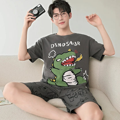 2025 Summer Men’s Sleepwear Cotton Cartoon Pajamas Sets For Man Short Loungewear Young Home Wear Fasion Student Pyjama Set Homme