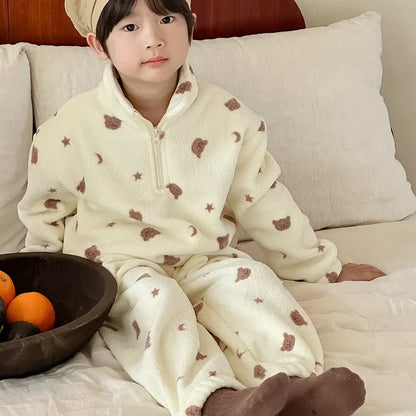 Children's Pajama Set Winter Fleece Sleepwear for Kids Thick Warm Boys Girls Piyamas Teenager Home Clothes Baby Pijama 1-12T