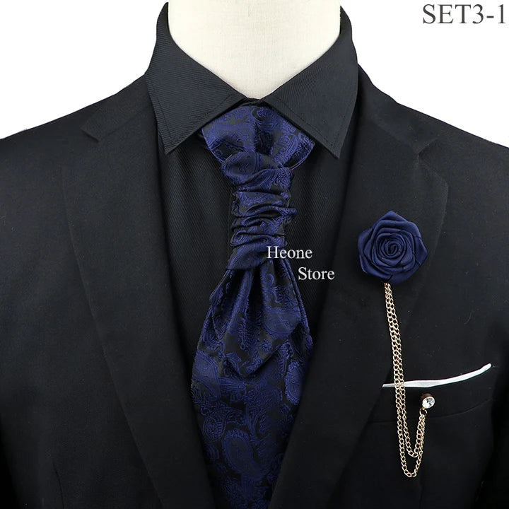 New Men's Premium Paisley Tie Brooch Set Red Black Blue Ajustable Neck Tie Luxury Classic Suit Tuxedo Groom Wedding Accessories