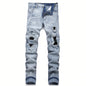 Men‘s Stretchy Denim Jeans Streetwear Tearing Patchwork Holes Ripped Denim Elastic Waist Casual Pants Slim fit Straight Trousers