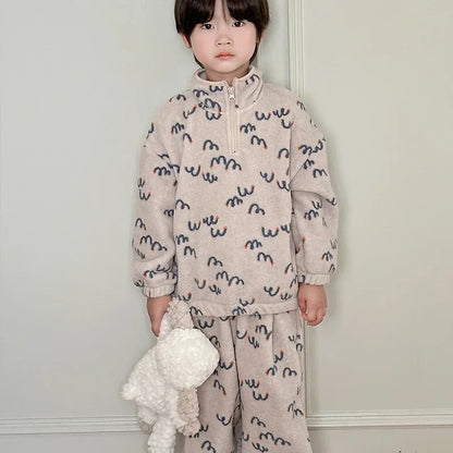 Children's Pajama Set Winter Fleece Sleepwear for Kids Thick Warm Boys Girls Piyamas Teenager Home Clothes Baby Pijama 1-12T