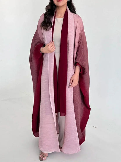 Muslim Abaya for Women Bat Sleeve Pleated Gradient Cardigan Trench Coat Autumn Dubai Abayas Plus Size Women's Luxury Coat