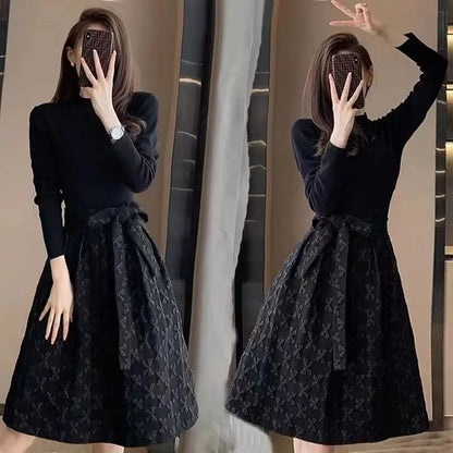 Black Women's Long Sleeve Dresses Birthday Bow Female Dress Clothing Full Vintage Hot Clothes Korean Fashion High Quality Luxury