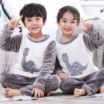 Children Winter Cartoon Pajamas Flannel Sleepwear Girls Nightwear Coral Fleece Kids Pijamas Homewear Boys Pyjama Teenage Clothes