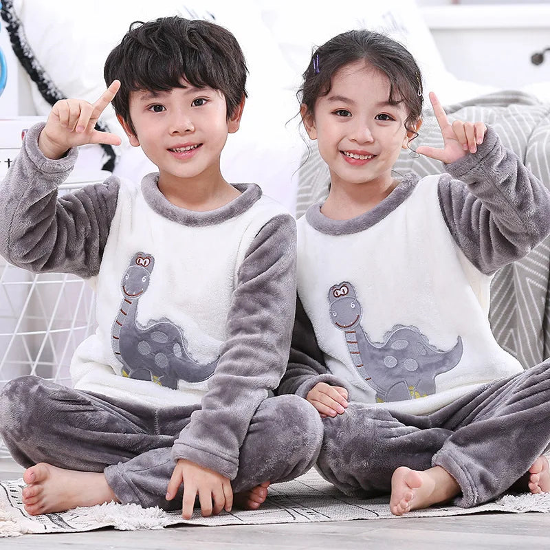 Hot Selling Children Fleece Pajamas Warm Flannel Sleepwear Girls Loungewear Coral Fleece Kids Pijamas Homewear Winter Pyjama Set