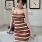 Pullover Knitting Camis High Waist Midi Sleeveless Dress Sheath Vestidos Sexy Women Rib Stripped Maxi Spaghetti Strap Robe Mujer