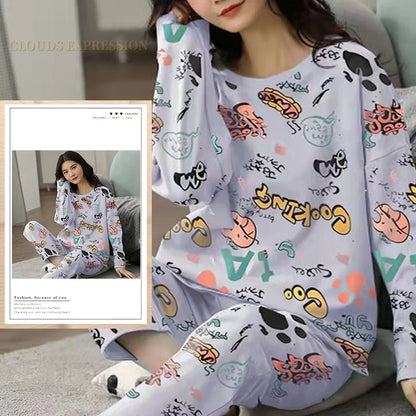 Spring Autumn Big Size 5XL Women Polyester Pajamas Plaid Sleepwear Long-sleeved Homewear Sets Womens Simple Loose Casual Pijamas