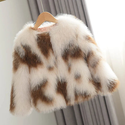 Little Girls Faux Fur Coat Warm Winter Coats Thick Fox Fur Jacket Korean Fashion Kids Plush Outerwear Child High Quality Outwear