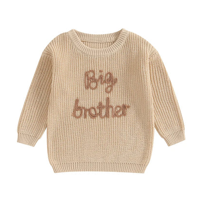 2025 Lioraitiin 12M-5Y Winter Newborn Kids Boys Sweaters Cotton Long Sleeve Letter Embroidery Pullover Loose Knitwear Tops