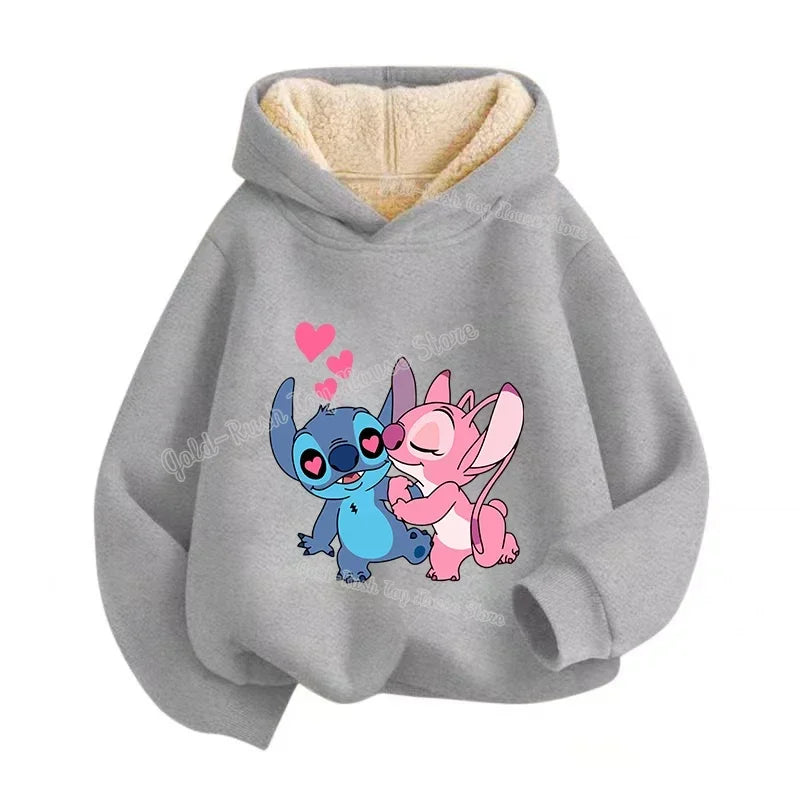 Lilo&stitch Children Hoodie Winter Thicken Warm Pullover Sweatshirt Street Sweater Girl Boy Outdoor Sports Kid Hooded Clothes