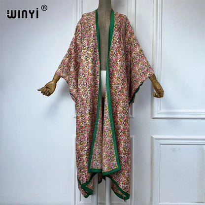 WINYI Kimono Summer sexy print loose Cardigan Female Blouse abaya beach cover up boho maxi party dress kaftan dresses womens