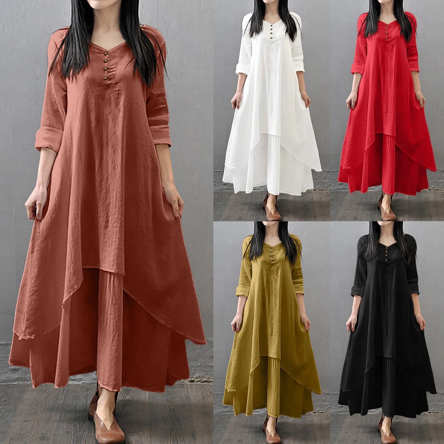 Women Cotton Linen Chic Maxi Dresses