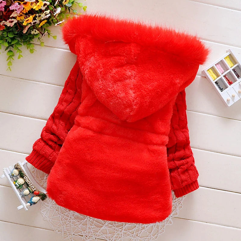 1 2 3 4 Years Autumn Winter Girls Jacket Fur Collar Keep Warm Fashion Little Princess Plush Coat Hooded Zipper Baby Outerwear