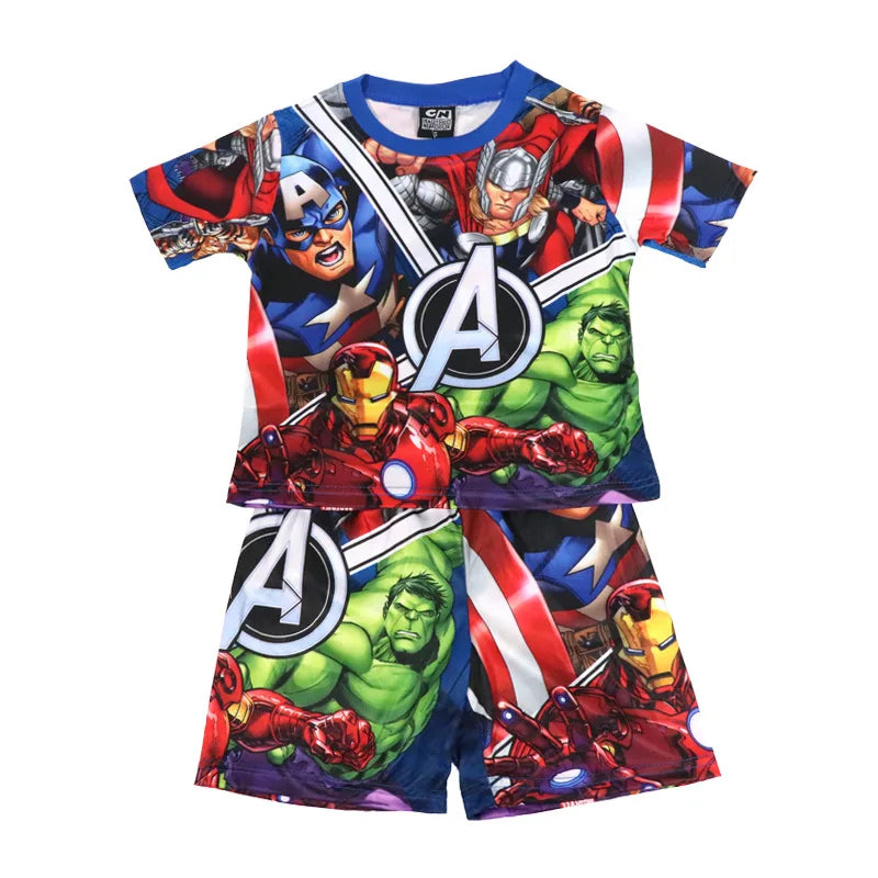 Children Pajamas Set Short Sleeve T Shirt Shorts Superhero Spiderman Costume Pyjamas Kids Boy Girls Pijamas Cartoon Baby Sleepw