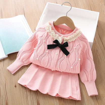 Little maven Baby Girls Princess Boutique Clothes Bowknot Sweater + Dress Set for 2025 Autumn Winter Children's Clothing Sets