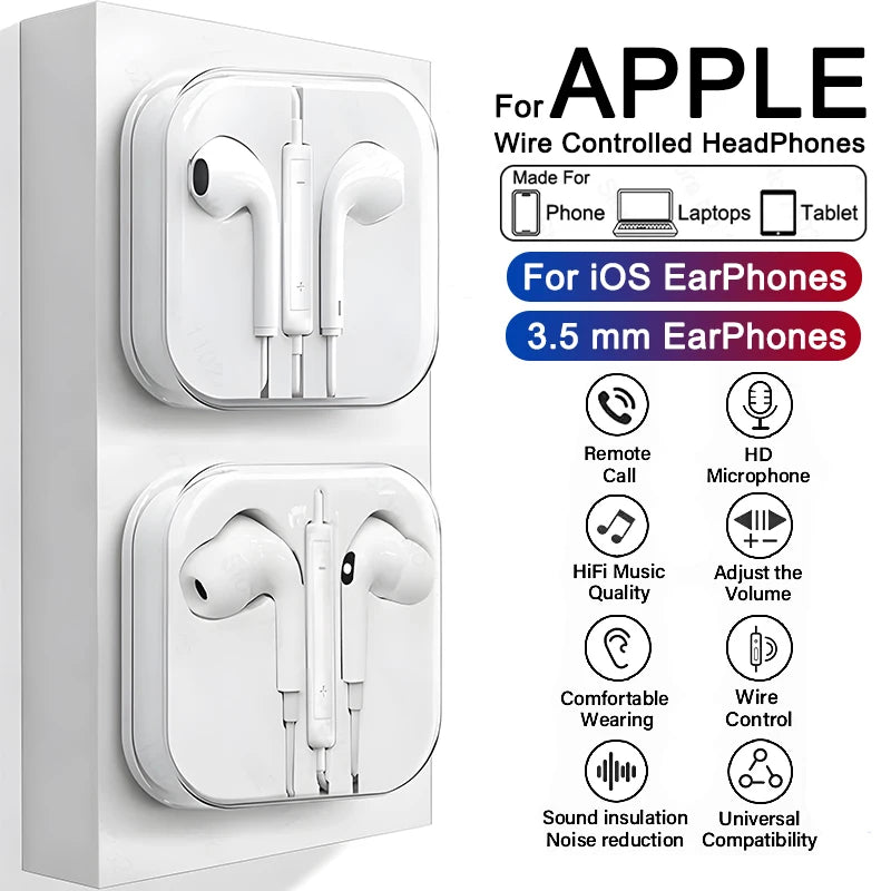 Apple iPad Laptops Tablet Headphones For iPhone 16 15 14 13 12 11 Pro Max Earphones X XS 7 8 Plus 3.5mm Stereo Wired Earbuds