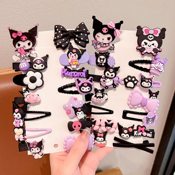 14 Pieces Sanrio Kuromi Stretch Bow Headband Children's Cute Double Ponytail Leather Band Hair Accessory Student Holiday Gift