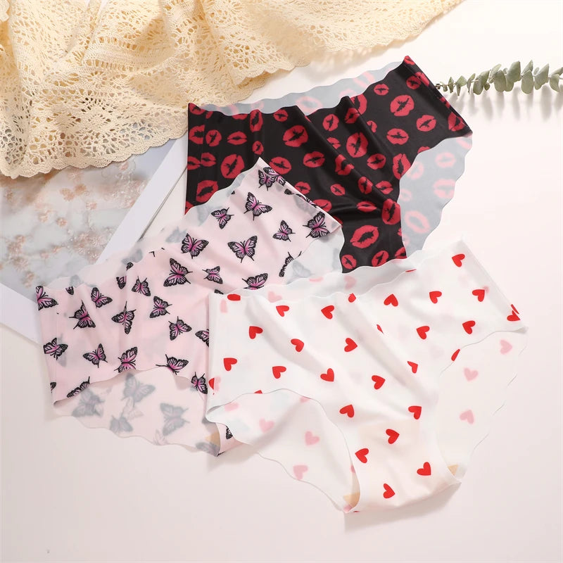 3Pcs Seamless Women's Panties S-XXL Sexy Butterfly Briefs Fashion Leopard Heart Breathable Female Comfortable Cozy Sexy Lingerie