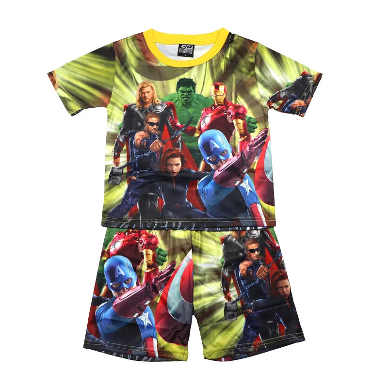 Children Pajamas Set Short Sleeve T Shirt Shorts Superhero Spiderman Costume Pyjamas Kids Boy Girls Pijamas Cartoon Baby Sleepw