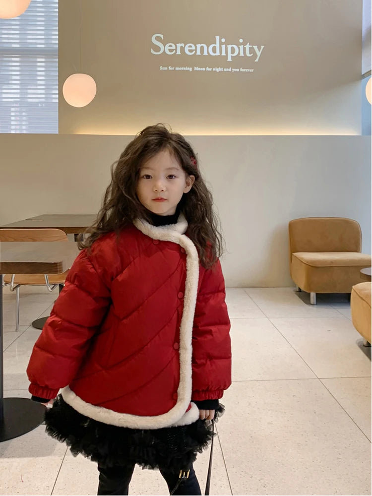 Girls Winter Coats Castle Princess Coat Cotton Padded Jacket From Toddler To Little Kid Elegant Rabbit Fur Collar Warm Outwear