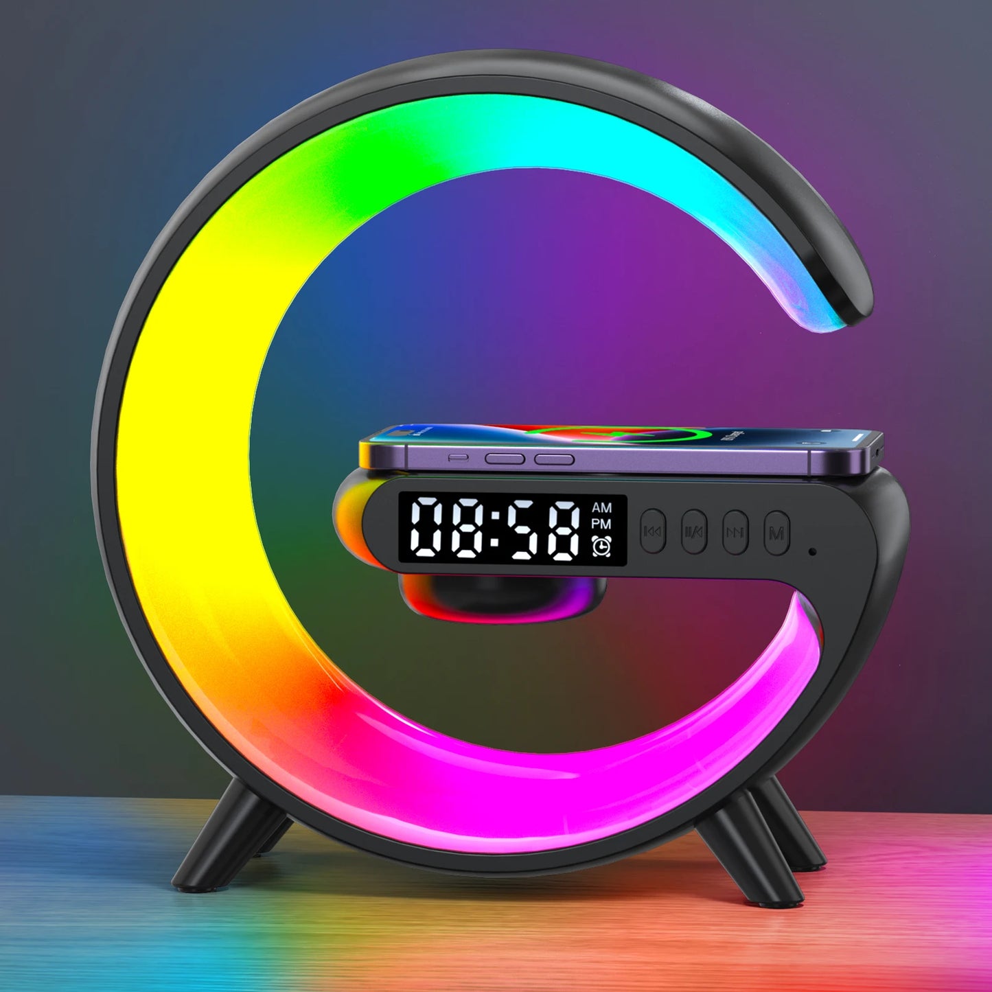 Multifunction Wireless Charger Pad Stand Speaker TF RGB Night Light 15W Fast Charging Station for iPhone Samsung Xiaomi Huawei