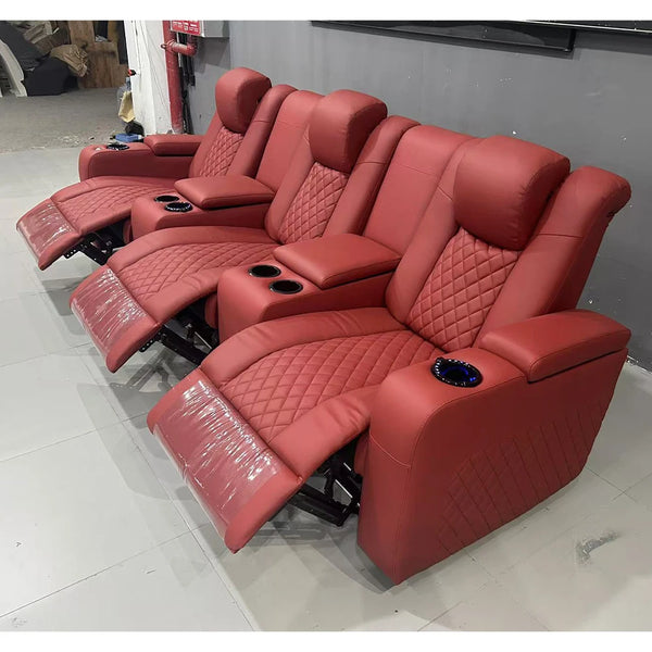 Linlamlim Luxury 3-Seat Recliner Sofa with Cup Holders, Leather Home Theater Seating, Cinema Recliner Couch with Center Console