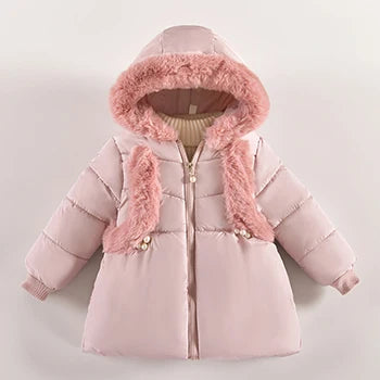 2 3 4 Years Winter Girls Jacket New Autumn Fur Collar Keep Warm Little Princess Coat Hooded Zipper Baby Outerwear Kids Clothes