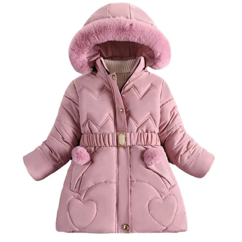 New Autumn Winter Girls Jacket Furball Thicken Warm Little Princess Coat Hooded Zipper Fur Collar Outerwear 4 5 6 7 8 9 10 Years