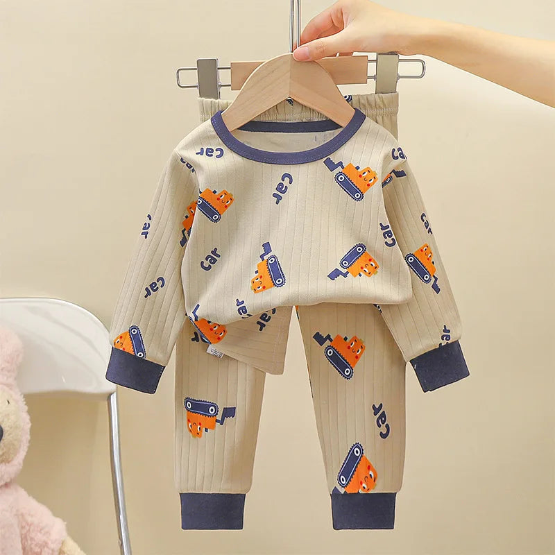 New Kids Pure Cotton Pajamas Boys Girls Cartoon Long Sleeve T-Shirt Top + Pants Baby Autumn Sleepwear Underwear Clothes Sets