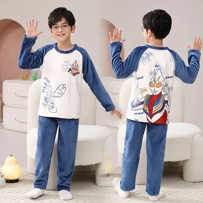 2025 Miniso Children Pajamas Sets Kawaii Anime Flannel Winter Kids Sleepwear Cute Autumn Pijamas Homewear Girl Warm Loungewear