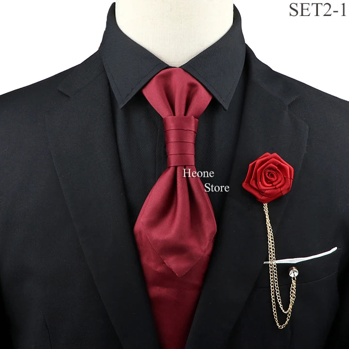 New Men's Premium Paisley Tie Brooch Set Red Black Blue Ajustable Neck Tie Luxury Classic Suit Tuxedo Groom Wedding Accessories