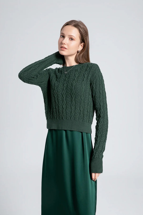 Winter set design woman clothing Cable knitted Tops + Satin Dress